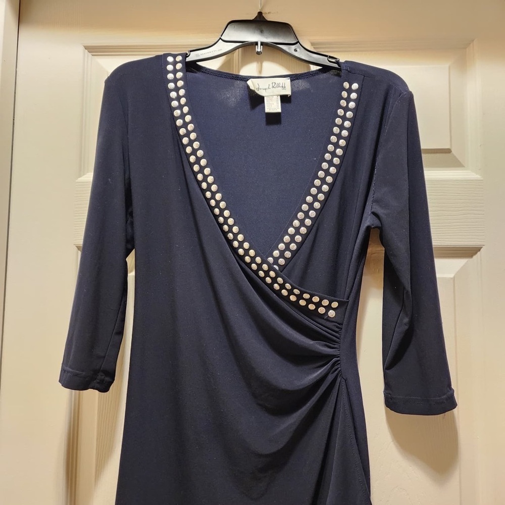 Joseph Ribkoff Navy Blue Dress Silver Stud Trim Detail Style 171024 Size 8 - Picture 2 of 7